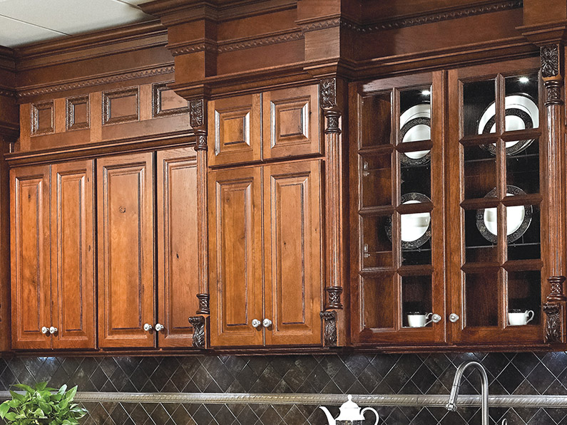 Artisan oak nutmeg and chocolate stained wood kitchen cabinets