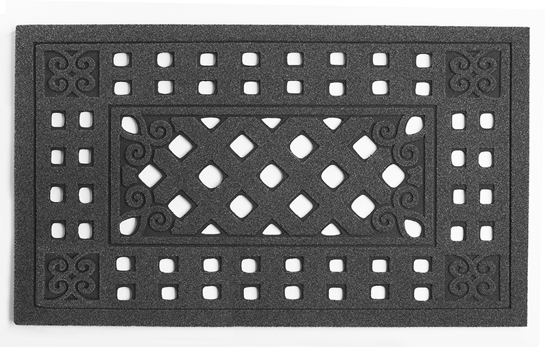black rubber door mat on a white background